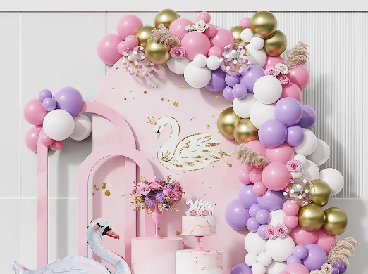 Double stuffed matte white, Macaron Pink, Purple Gold Balloon Garland Kit 155 pc Secondary image