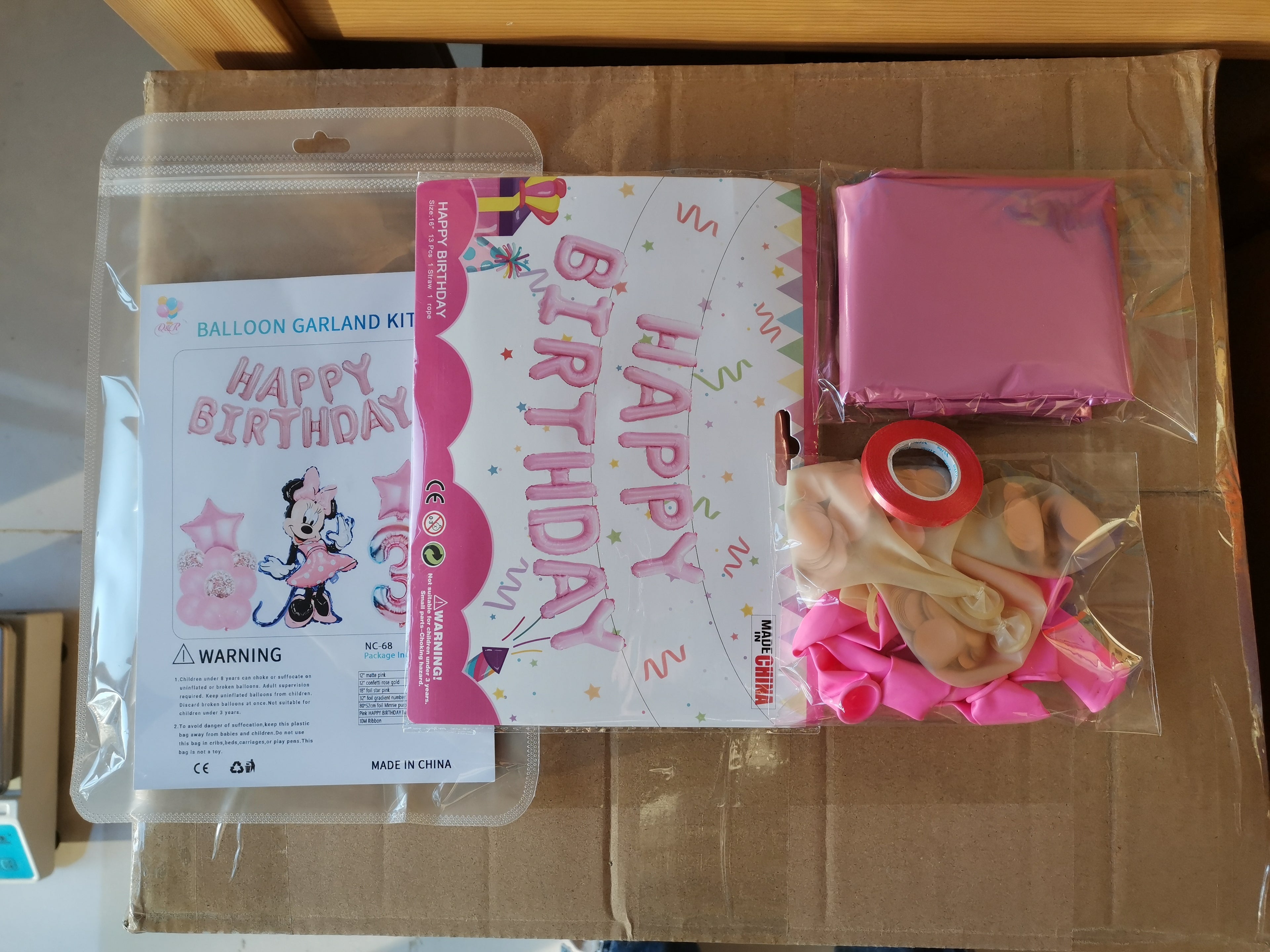 Mini Happy Birthday #1 Balloon Garland Kit 16 PCs with pink balloons, confetti, and banner for party decor. Includes 10M ribbon.