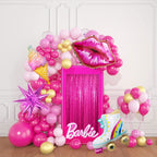 Matte Rose Red Chrome Gold Skin Pink 126 pcs Kit with balloons, party decorations, celebration decor for themed parties and events.