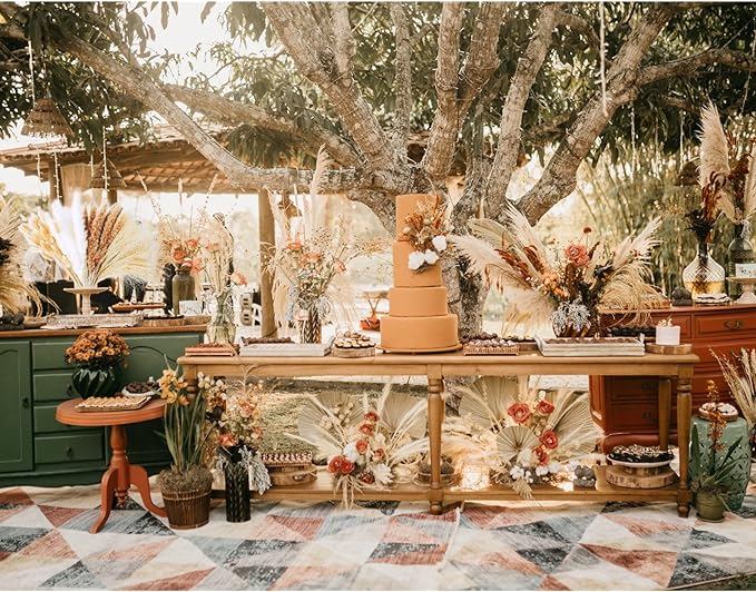 Boho party setup with Pampas Grass for Boho Decor | Elegant Accents | 28 pieces featuring pampas grass bouquets and elegant accents.