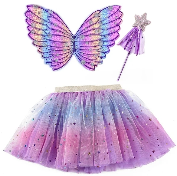 Girls Purple Ombre Layered Sparkle Tulle Skirt 3 piece Set Secondary image