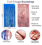 Foil fringe backdrop in dark blue and rose gold, easy to hang for party decorations, 6.5ft x 3.2ft, shimmery event party decor.