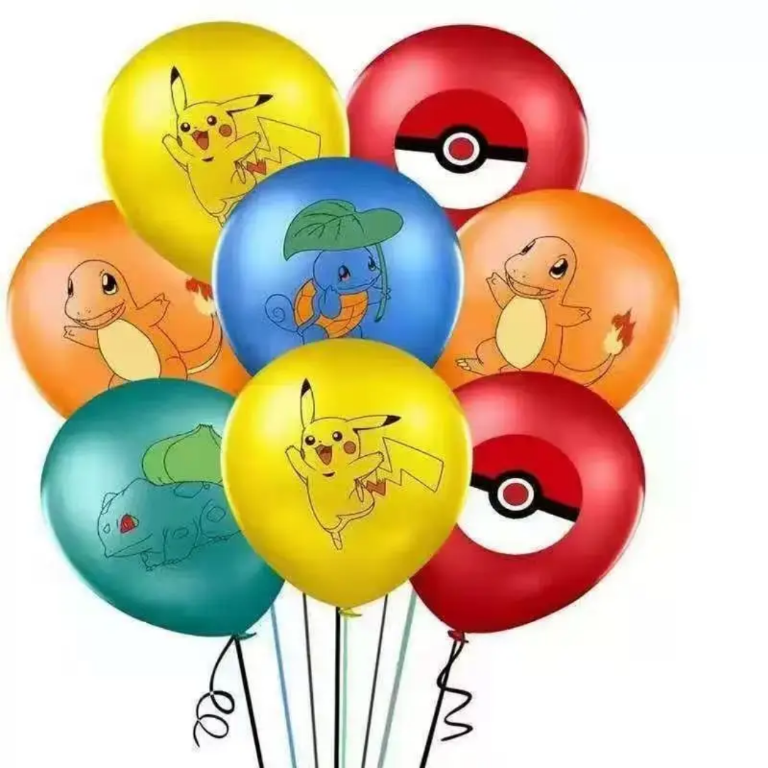 Pokémon themed party balloons for birthday party supplies and celebration decorations.