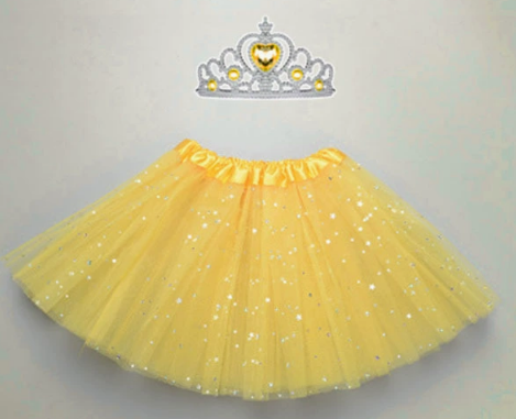 Girls Glitter tutu and matching tiara 2pc set yellow, perfect for party supplies, birthday party, and celebration decorations Main image