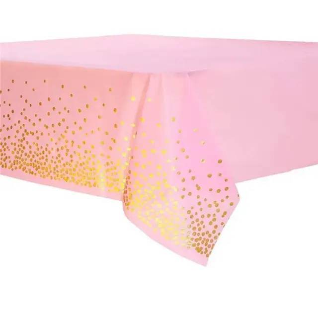 Pink Gold Table Cover for party decor, ideal as birthday party supplies or wedding decorations, adds festive touch to any themed party.