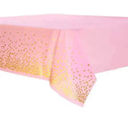 Pink Gold Table Cover for party decor, ideal as birthday party supplies or wedding decorations, adds festive touch to any themed party.