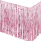 Pink Foil Fringe Table Skirt-2 pack for party decorations, birthday party supplies, wedding or baby shower decor, 18 FT length table cover