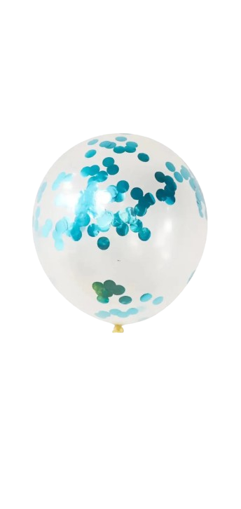 Confetti Balloon in "Tiffany Blue" 25pk clear with tiffany confetti; perfect for party supplies, themed party decor, wedding decorations.
