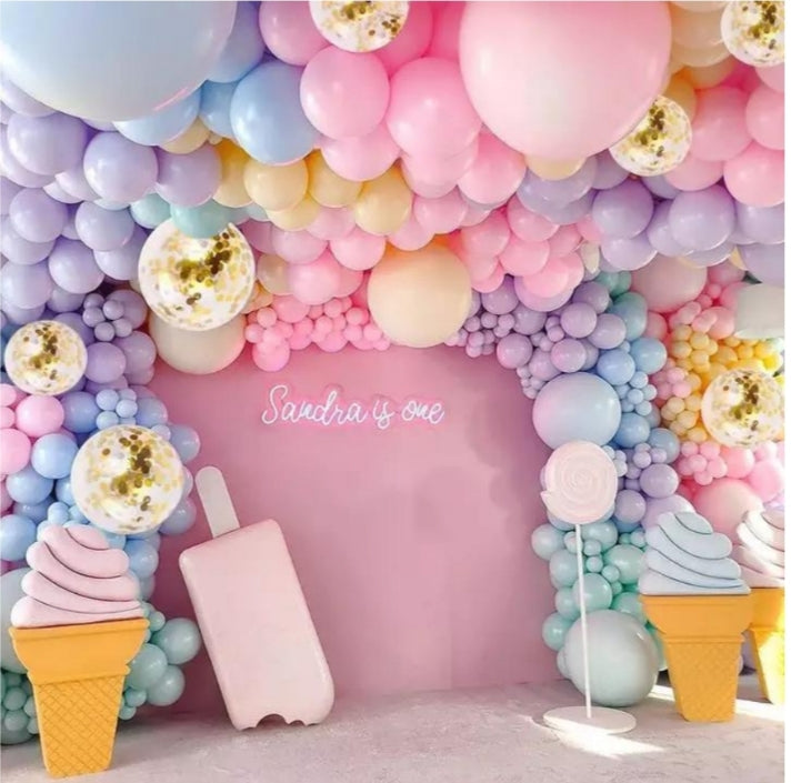 Rainbow Pastel Color 4D foil Gold Balloon Arch for party decor Main image