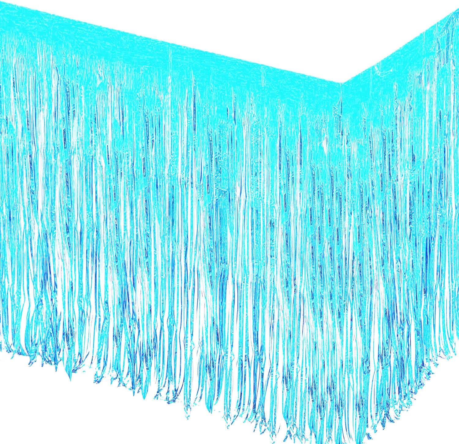 Light Blue Foil Fringe Table Skirt -2 pack, ideal for party tableware and decorations, perfect for birthdays, weddings, and celebrations. Main image