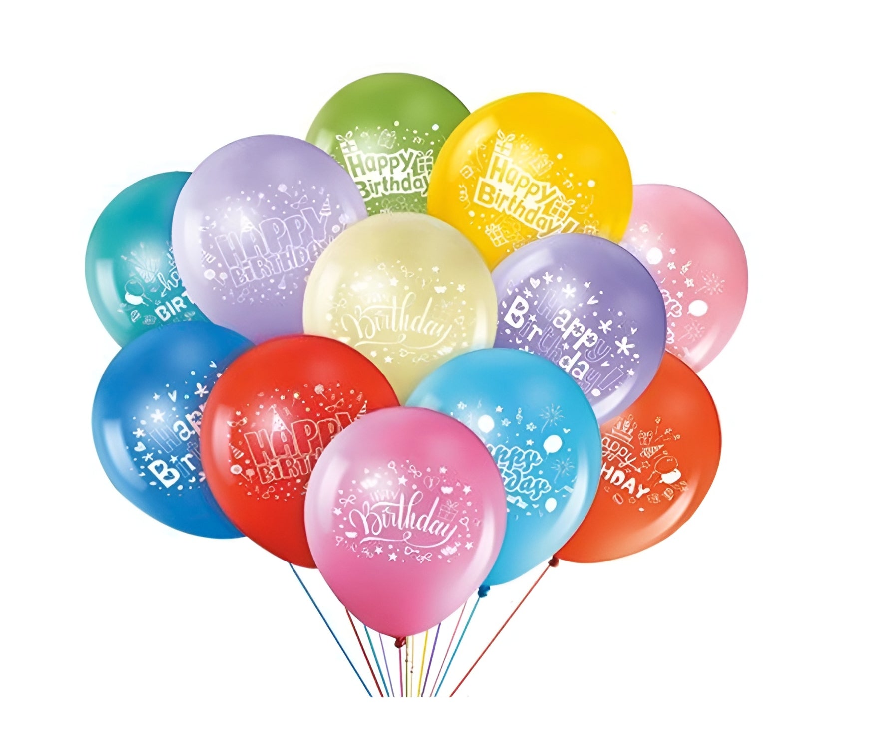 Happy Birthday Print Latex Balloons 12 ins 100ct for party supplies, decorative celebrations, and themed party decor. Main image