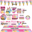 Disney Princess Themed Party Set 136pcs with tableware, candy bags, banner, hats, and napkins - perfect kids party decorations.