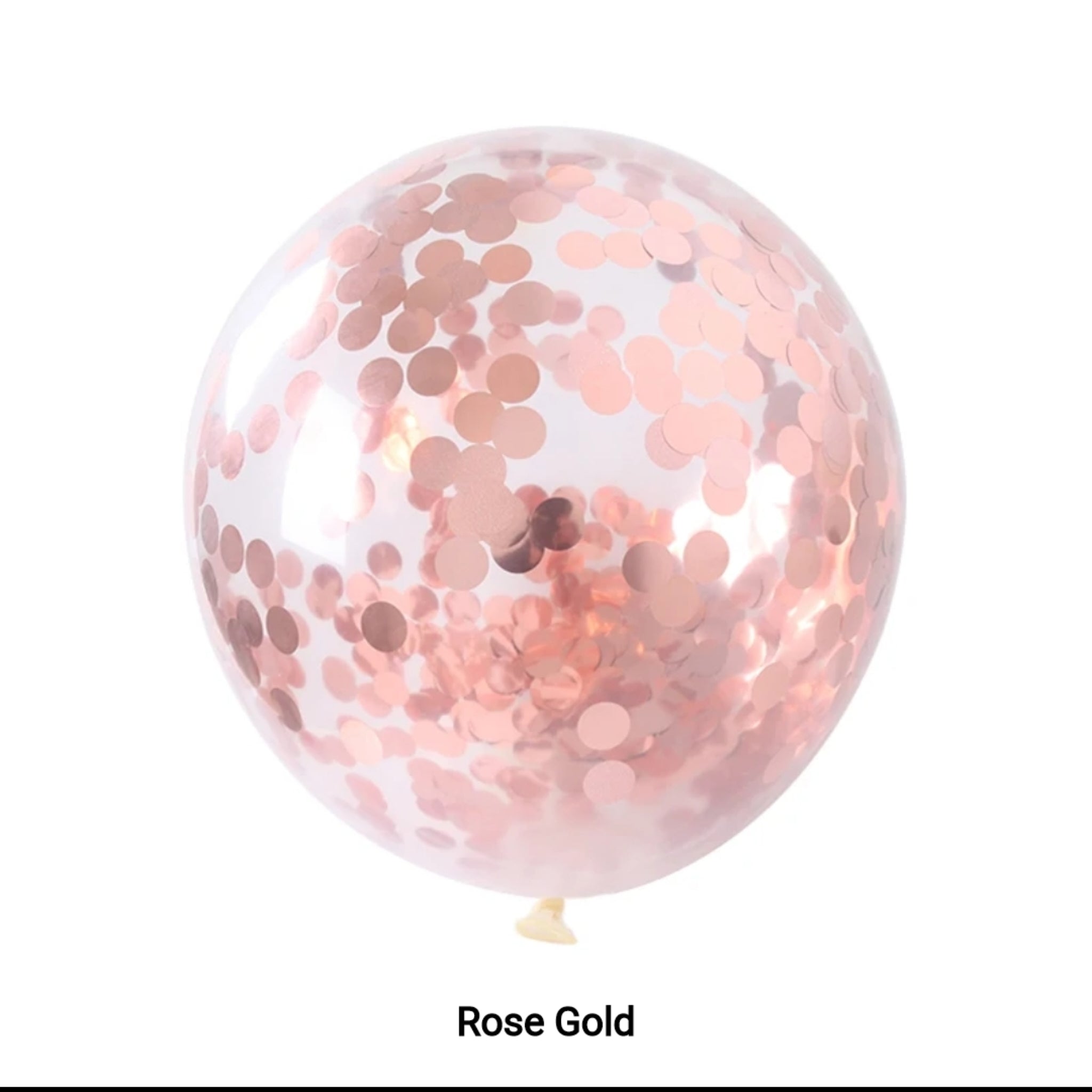 Rose Gold Confetti Balloon 12 inches 25pk, ideal for party supplies and decorations, including weddings, birthdays, and baby showers.