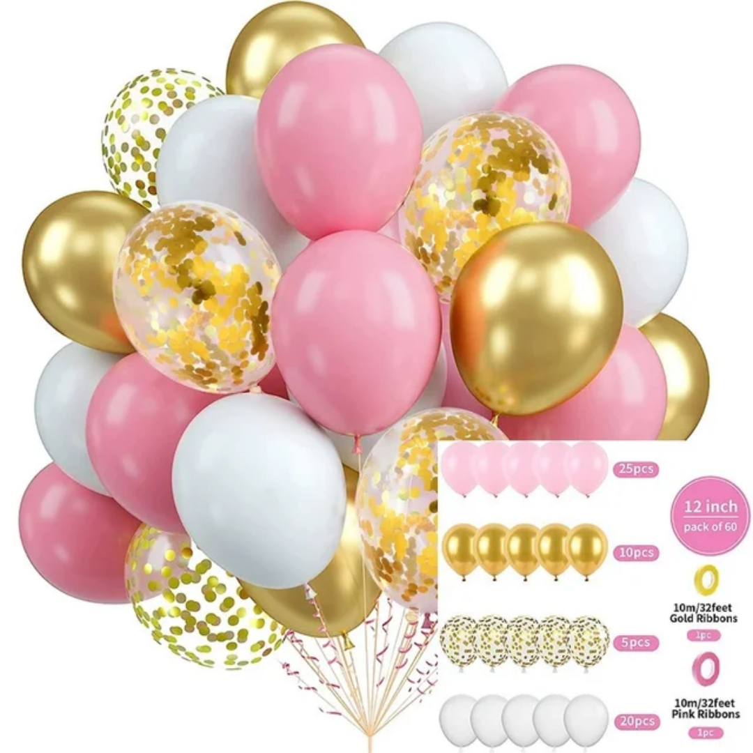 60 pcs Pink gold balloon bouquet, perfect for party decorations, birthday party supplies, and celebration decorations. Main image