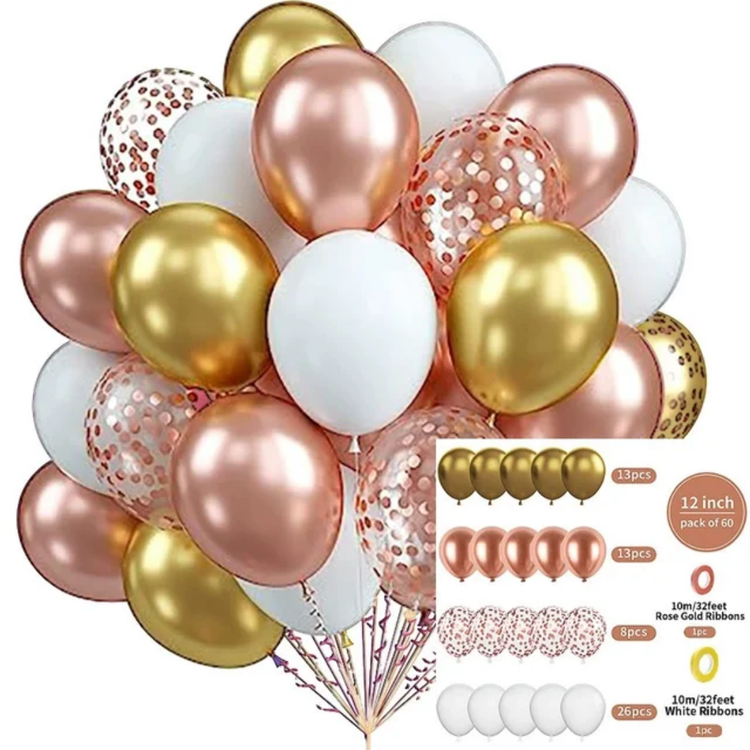 60pcs Rose Gold Balloon Bouquet for party supplies and wedding decorations.