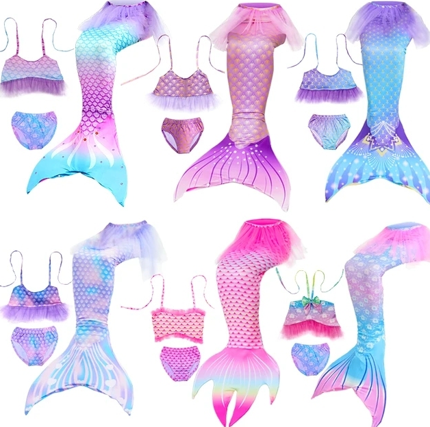 Girls Mermaid 🧜‍♀️ outfit costumes birthday cosplay 3pcs set, perfect for party supplies and themed party decor. Main image