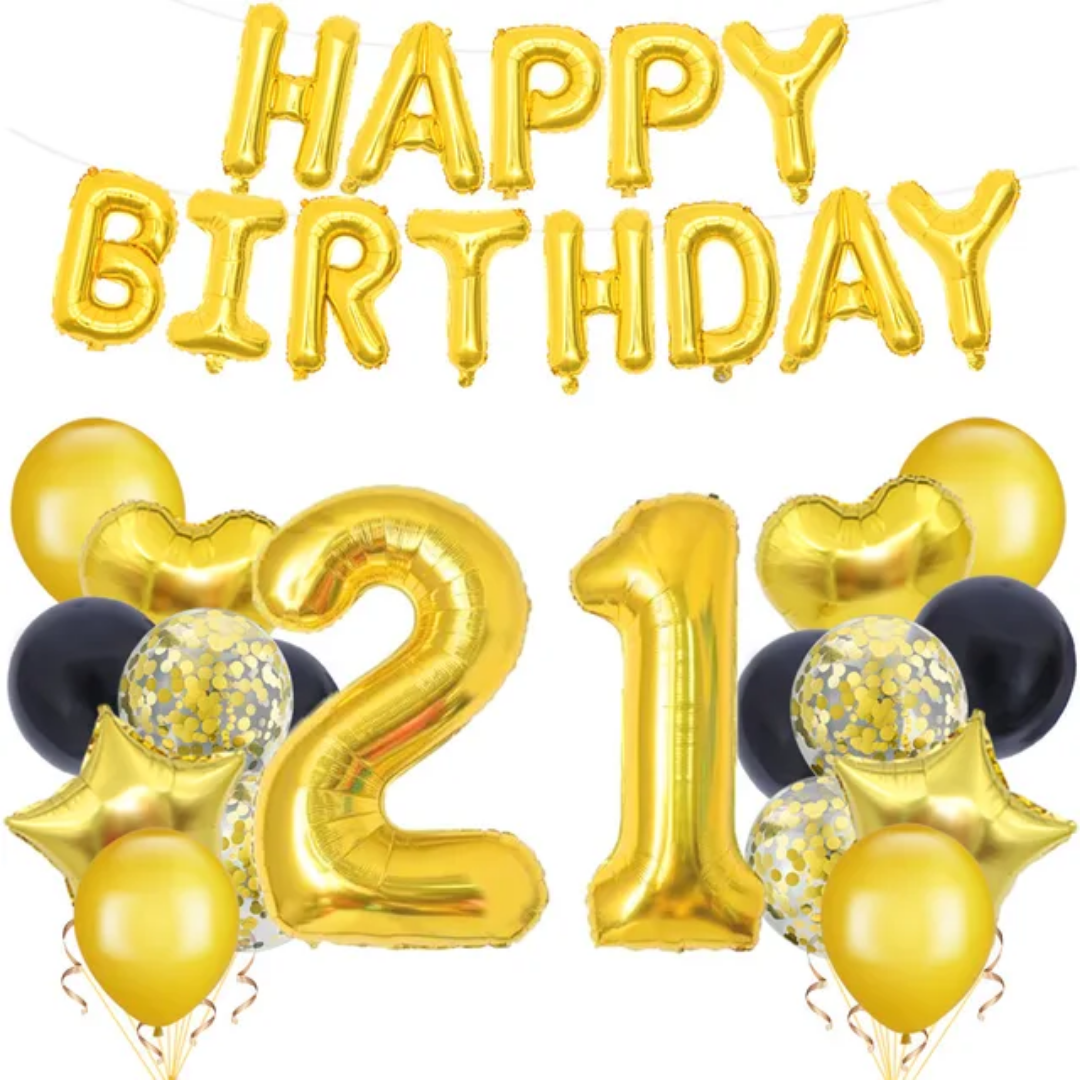 21st Birthday Balloon Bouquet -9pcs party balloons and decorations set for themed celebrations Main image