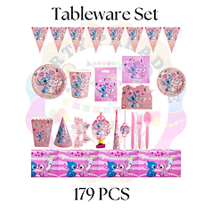Stitch Themed Party Tableware Set 179pcs with plates, cups, decor for birthday and events, perfect for themed celebrations and parties. Main image