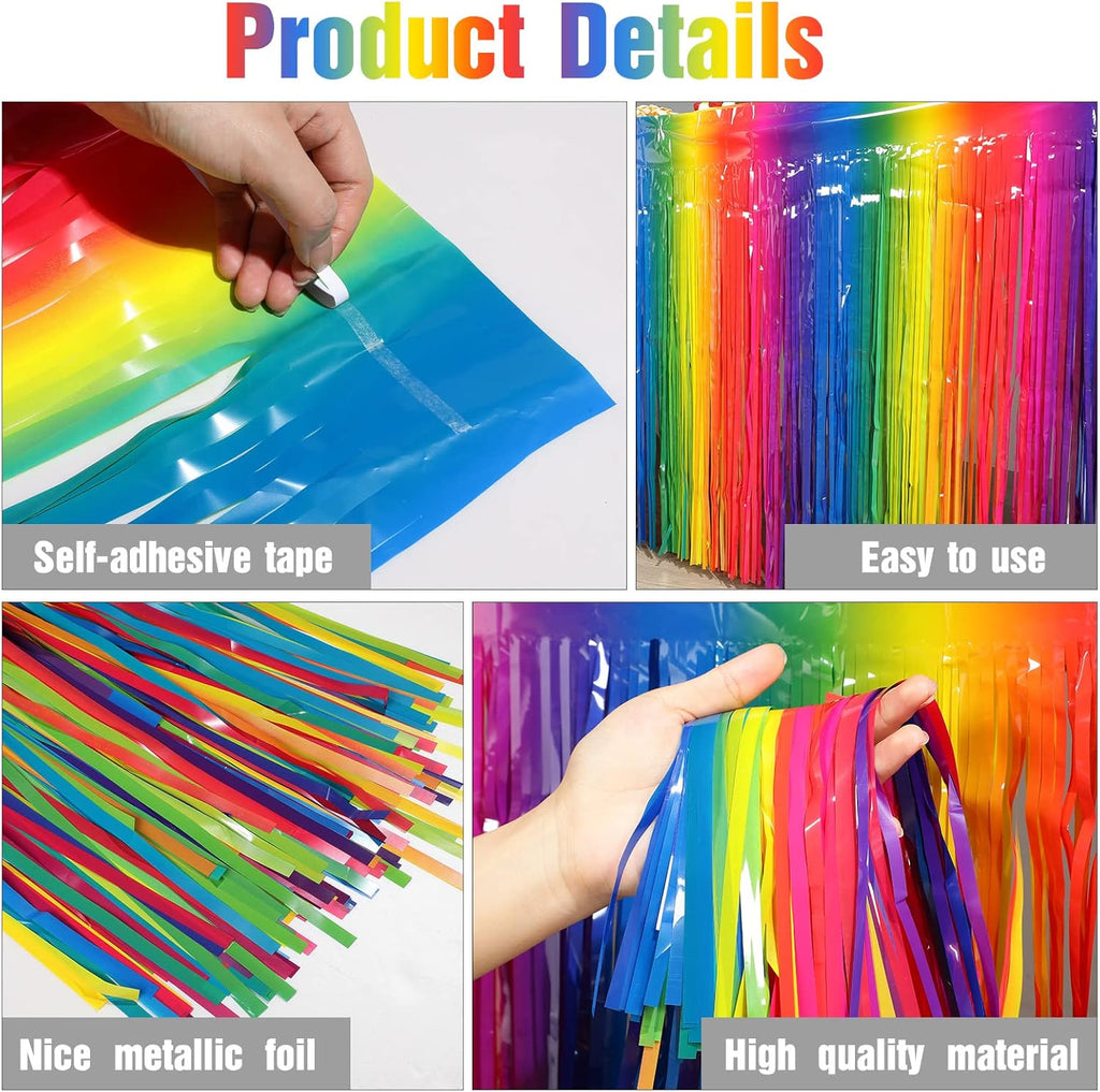 Rainbow Table Skirt (2 pack) for party decorations, featuring high-quality metallic foil, perfect for themed decor and celebrations.