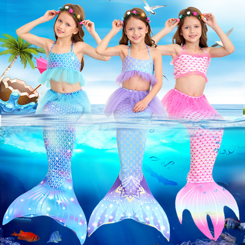 Girls Mermaid 🧜‍♀️ outfit costumes birthday cosplay 3pcs set, perfect for themed party decor, kids party supplies, event accessories