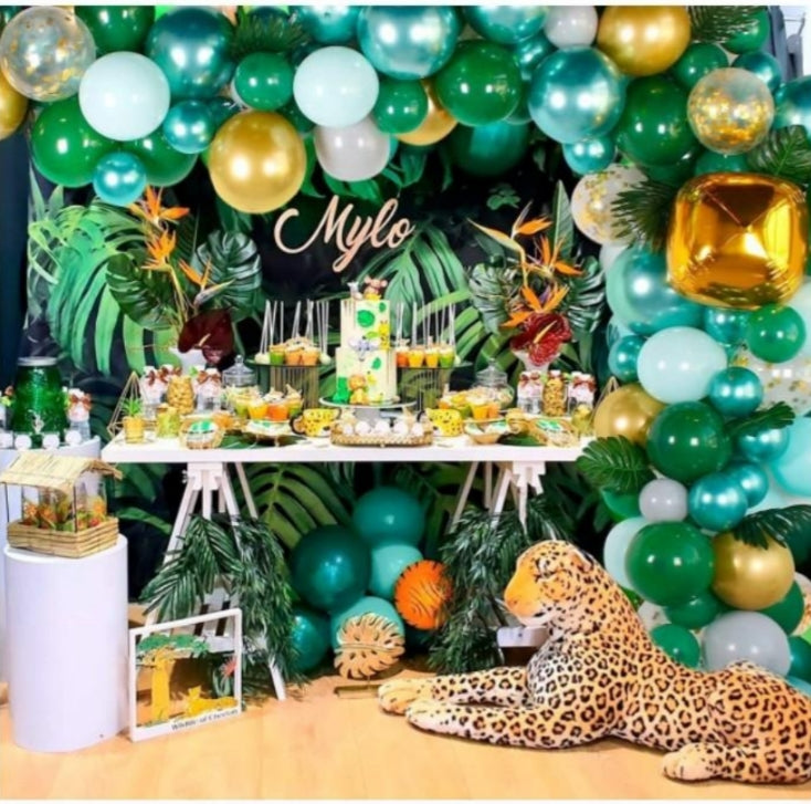 Jungle Safari Theme Tropical Leaves Balloon Garland Kit 167 pcs party decorations with animal print