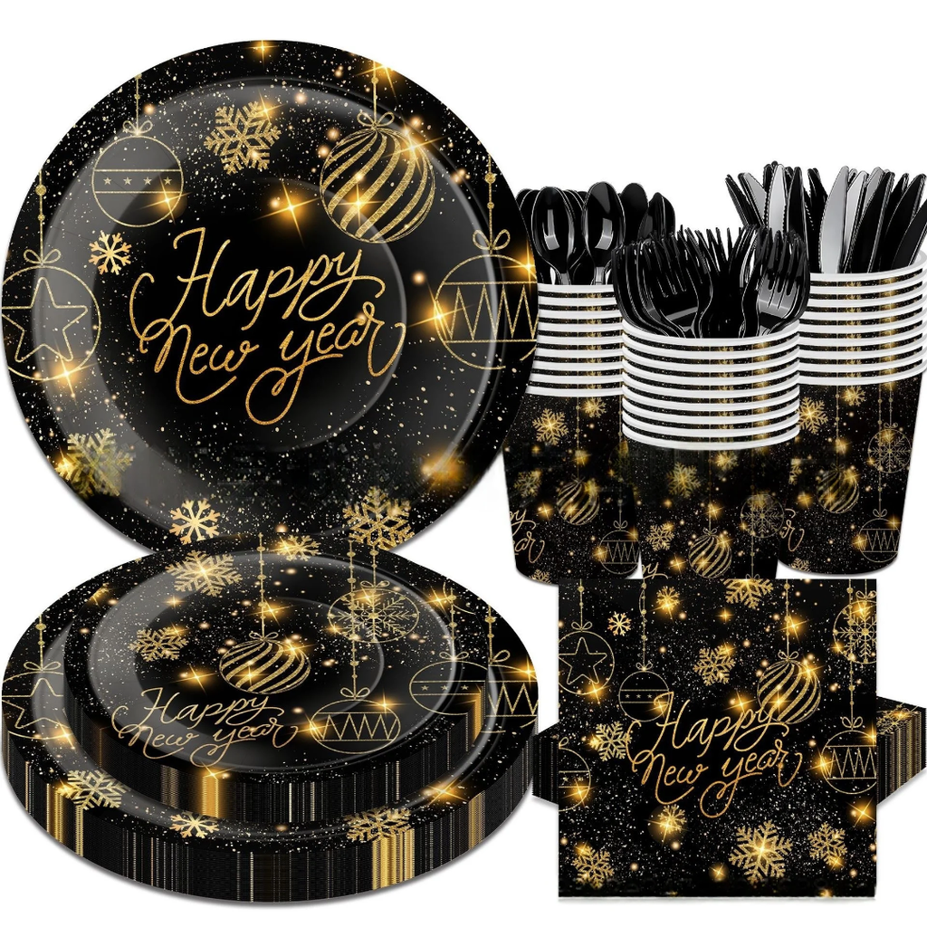 New Year Tableware Set 194 pcs party supplies