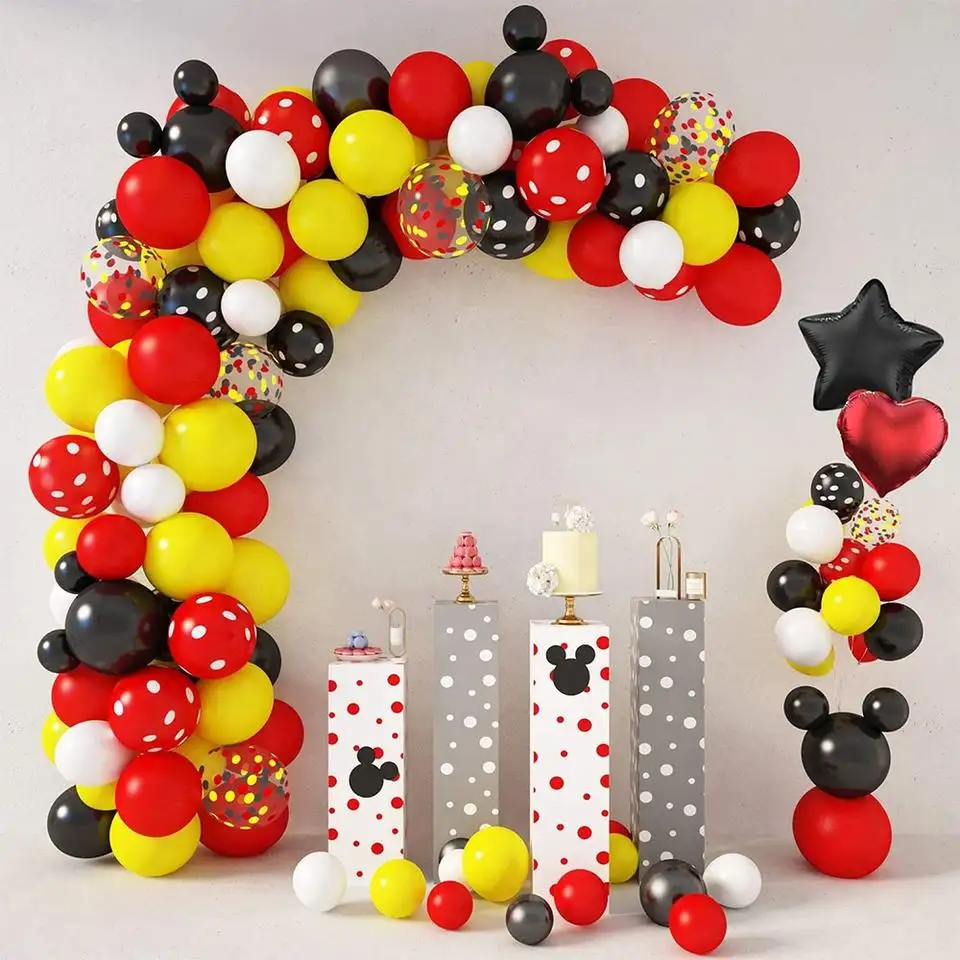 Mickey Mouse themed balloon garland arch kit 99 pcs, perfect for party supplies, birthday party decorations, and celebration decor. Main image