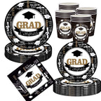 Graduation Tableware Set 70 pcs, party supplies, themed decor, includes plates, cups, napkins, event party accessories.