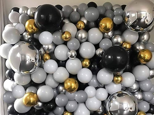 Metallic Silver, Matte Grey Matte Black Balloon Garland Arch Kit 138 pcs for party decorations Main image