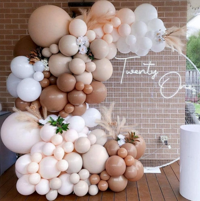 Matte White Retro Cocoa Balloon Garland Kit 126 pcs party decorations for weddings, birthdays, events with elegant matching decor.
