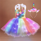 Unicorn Birthday Party Led Light Dress with Head Band, girls unicorn dress with glowing tutu and headband, perfect for themed party decor