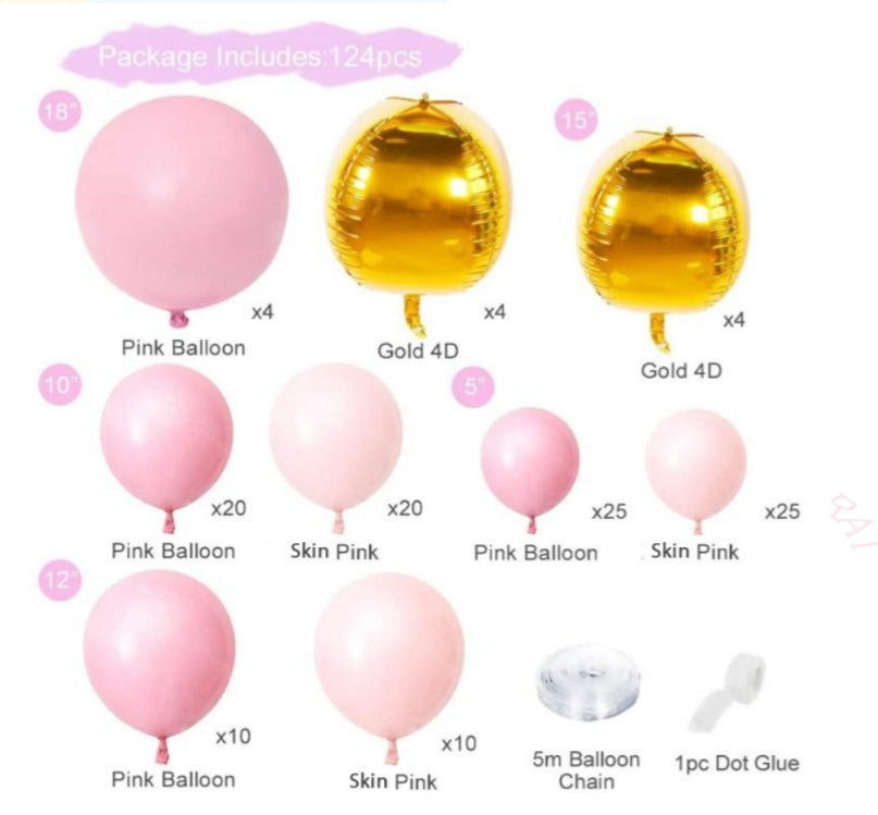 Matte Pink and foil Gold Balloon Garland Kit 124 pcs Secondary image