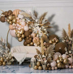 Coffee Gold Apricot Balloon Arch Garland Kit 136 pcs party decorations with brown and gold balloons