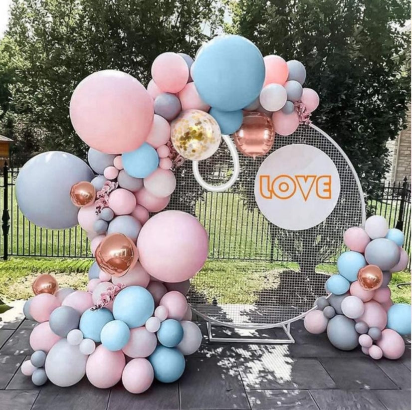 Macaron Blue Pink Balloon Garland Kit for wedding or party decor, 157 pcs, includes themed balloons for event party decorations.