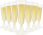 Gold Glitter Flutes 20 Pack Disposable Glasses 5oz Clear Plastic Mimosa Glasses Wedding Cocktail Cups Bulk for New Years Eve Party Supplies Engagement Birthday Decorations
