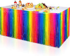 Rainbow Table Skirt (2 pack) for party decor, bright tassel design for birthday and themed celebrations.