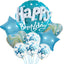 Blue themed Happy Birthday Bouquet with foil and confetti balloons, ideal for party decorations, event supplies, and custom decor.