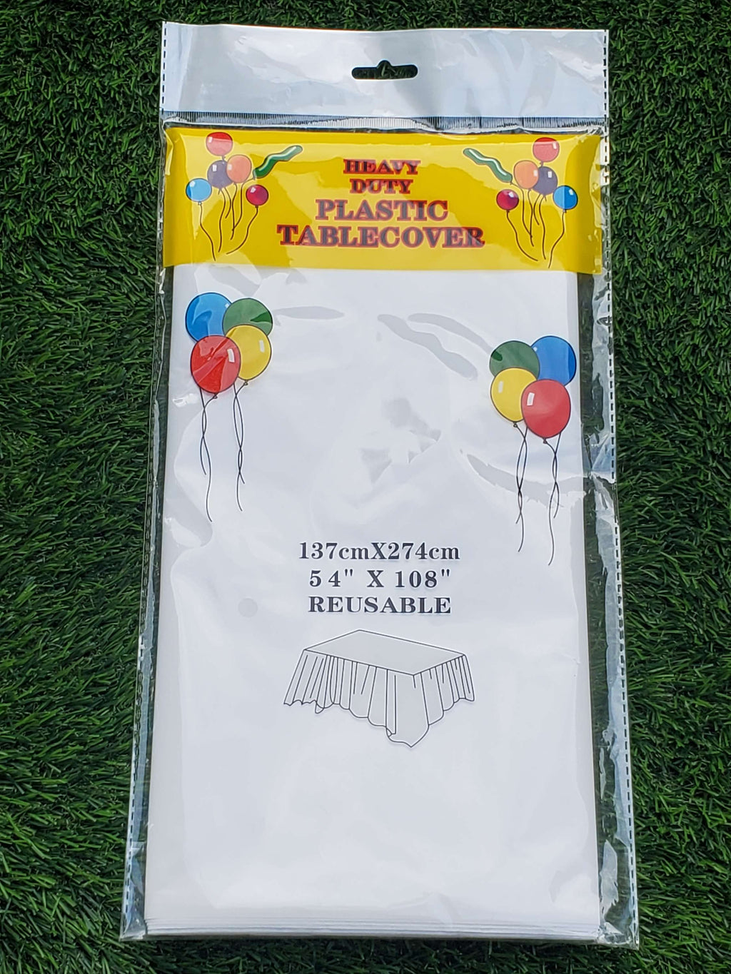 Plastic table cover reusable in white -2pack for party decorations and themed party decor.