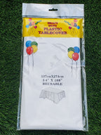Plastic table cover reusable in white -2pack for party decorations and themed party decor.