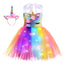 Unicorn Birthday Party Led Light Dress with Head Band, perfect for kids party supplies and themed party decor, colorful and festive.