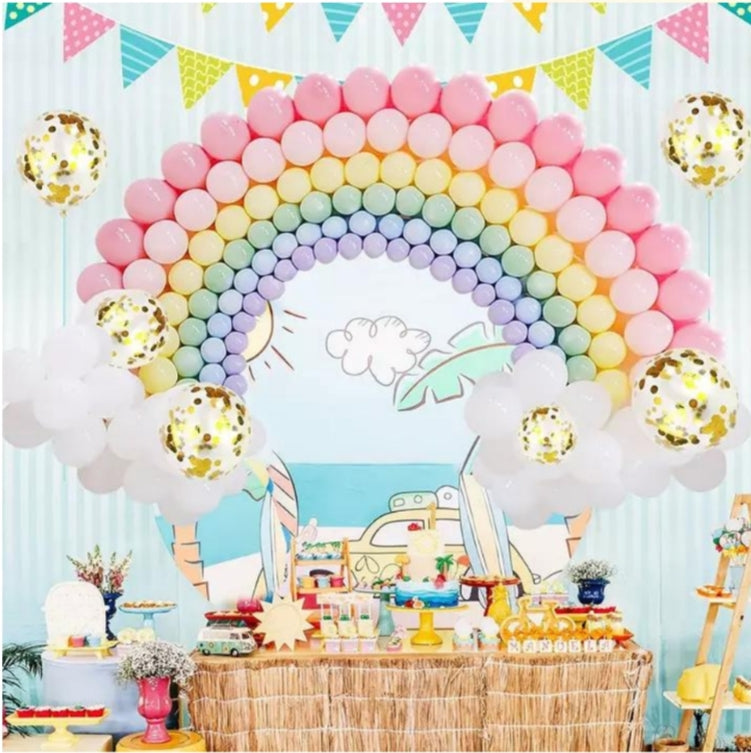 Macaron Pastel Color Rainbow Balloon Garland Kit 304 pcs party decorations with tableware and backdrop