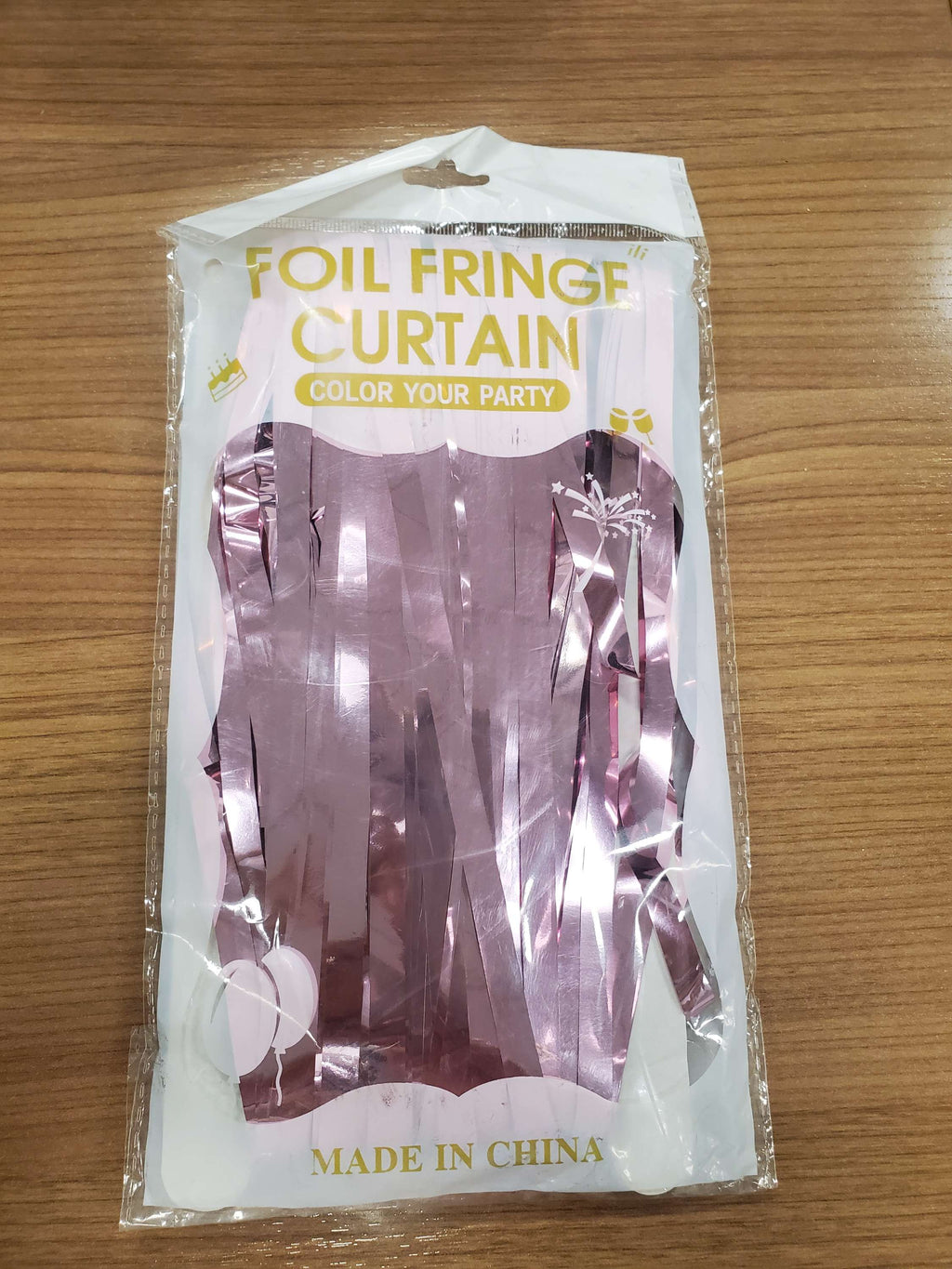 Pink Foil Fringe Table Skirt-2 pack for party decorations with self adhesive, perfect for weddings, birthdays, and celebrations.