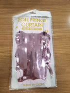 Pink Foil Fringe Table Skirt-2 pack for party decorations with self adhesive, perfect for weddings, birthdays, and celebrations.