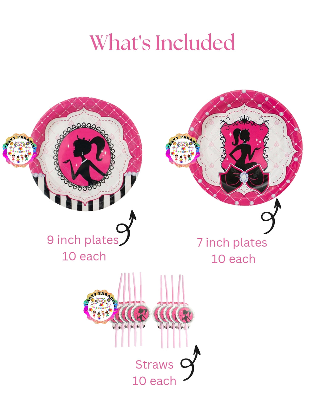 Barbie Tableware Set 126pcs: Plates and Straws for Themed Party Decor