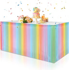 Rainbow Pastel Fringe Table Skirt 2ft x 9ft (2packs) for party supplies and decorations, perfect for themed parties and events.