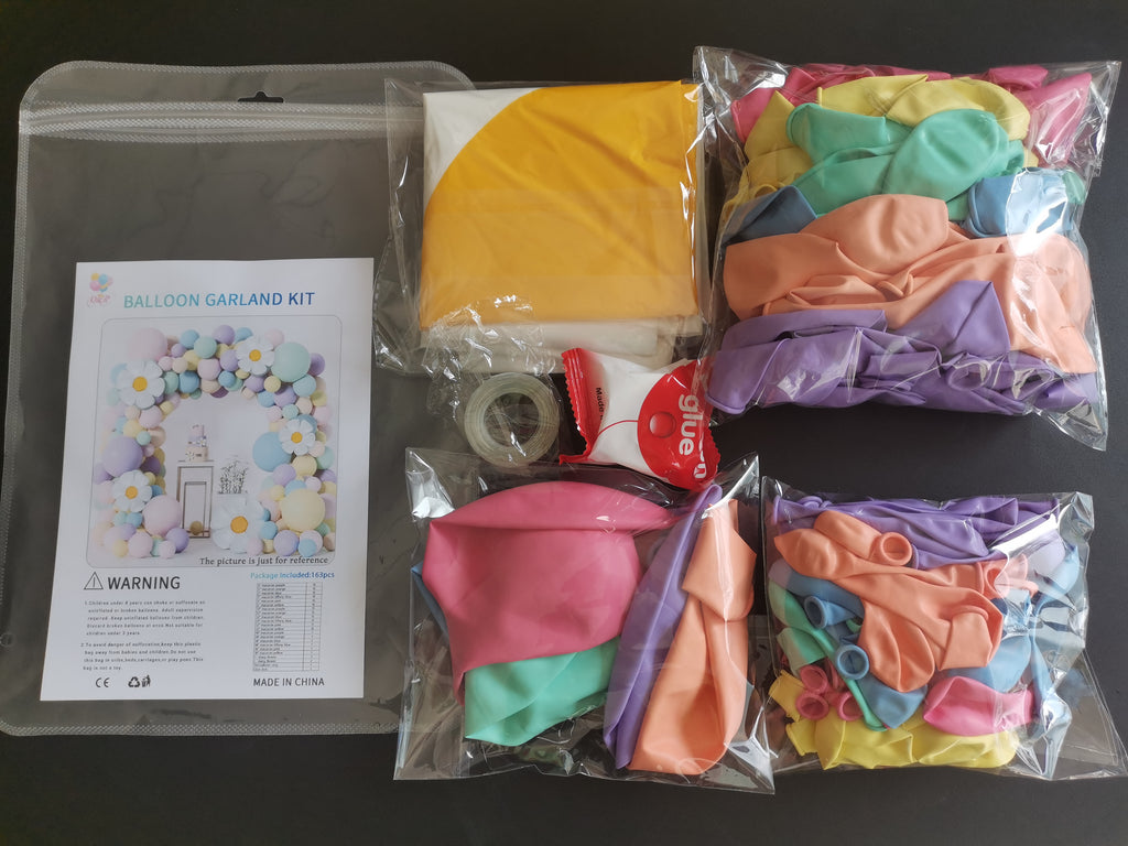 Macaron Pink, Purple, Yellow Balloon Garland Arch Kit 163 pcs for party decorations and themed celebrations.