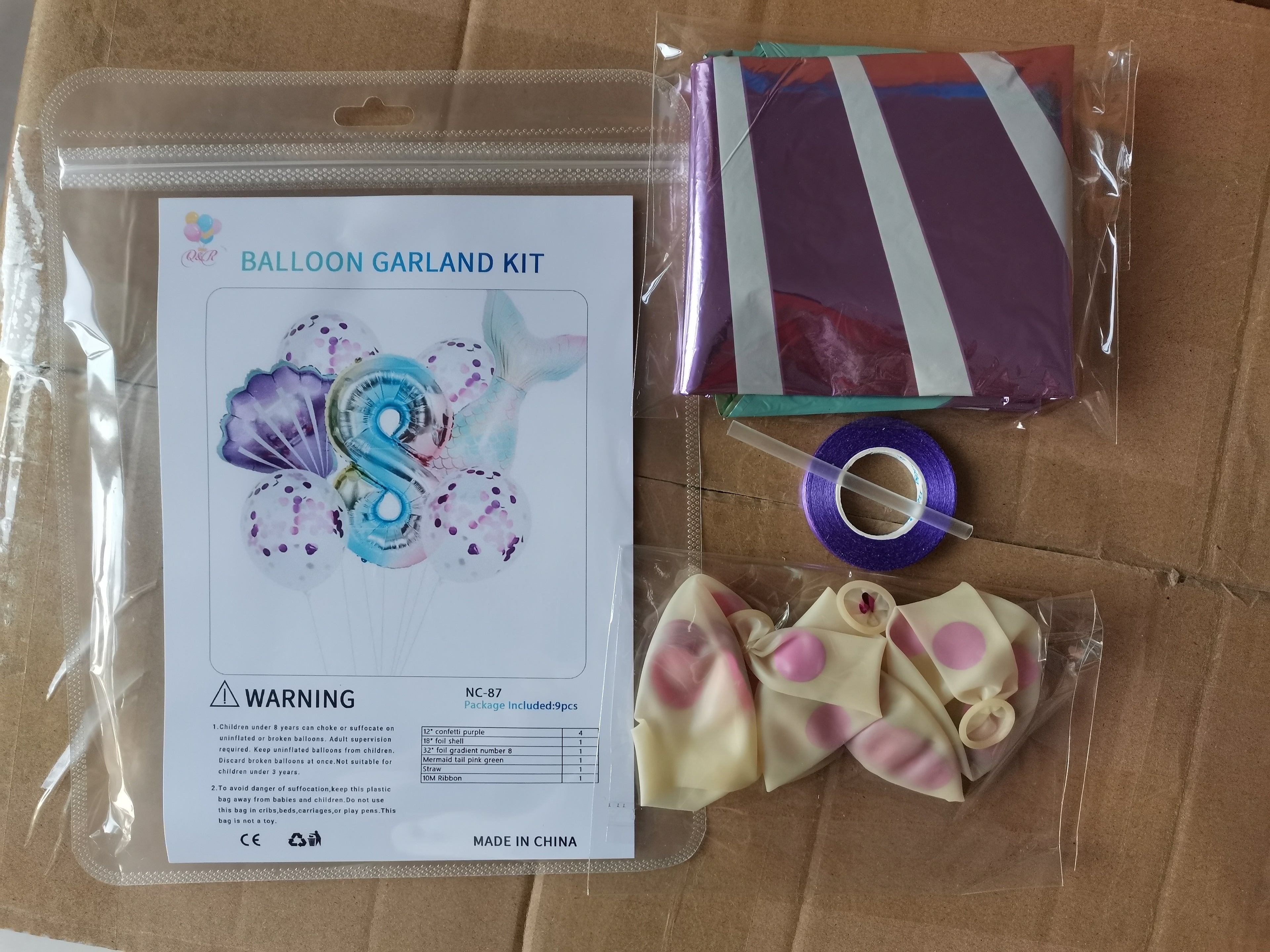 Mermaid Number Garland 9 pcs #1 kit with balloons and decorations, perfect for themed party decor and birthday celebrations.