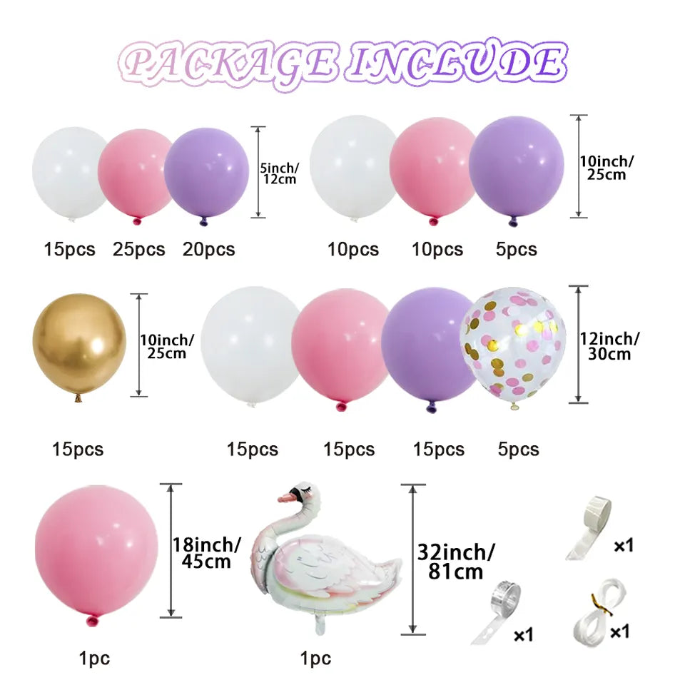 Double stuffed matte white, Macaron Pink, Purple Gold Balloon Garland Kit 155 pc party decorations
