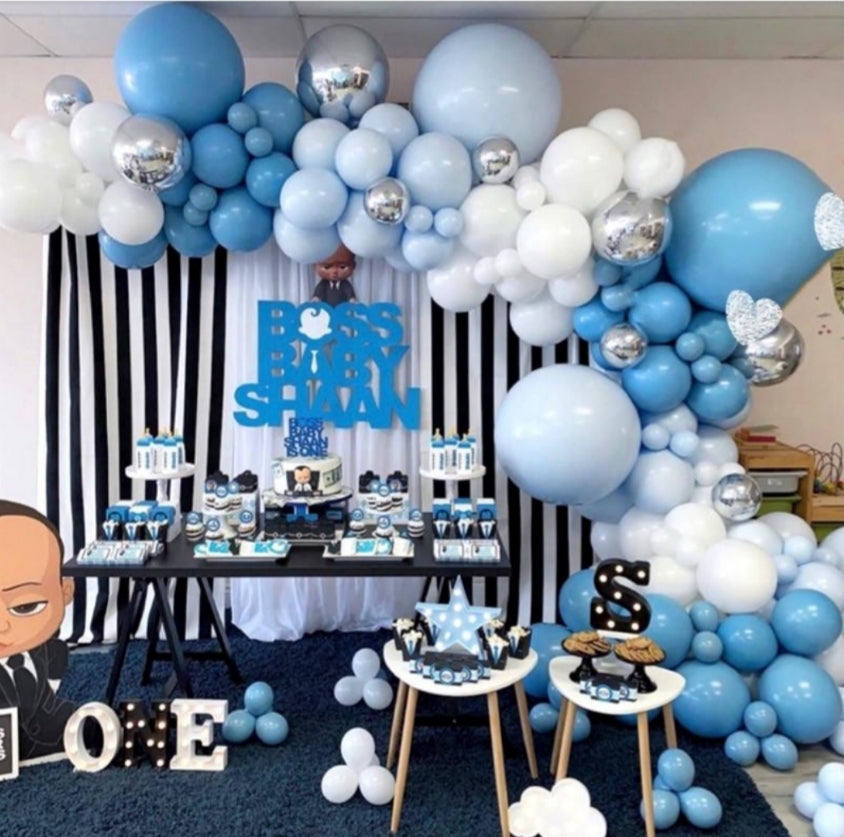 Balloon Boy Blue Theme Metallic Silver Garland Kit