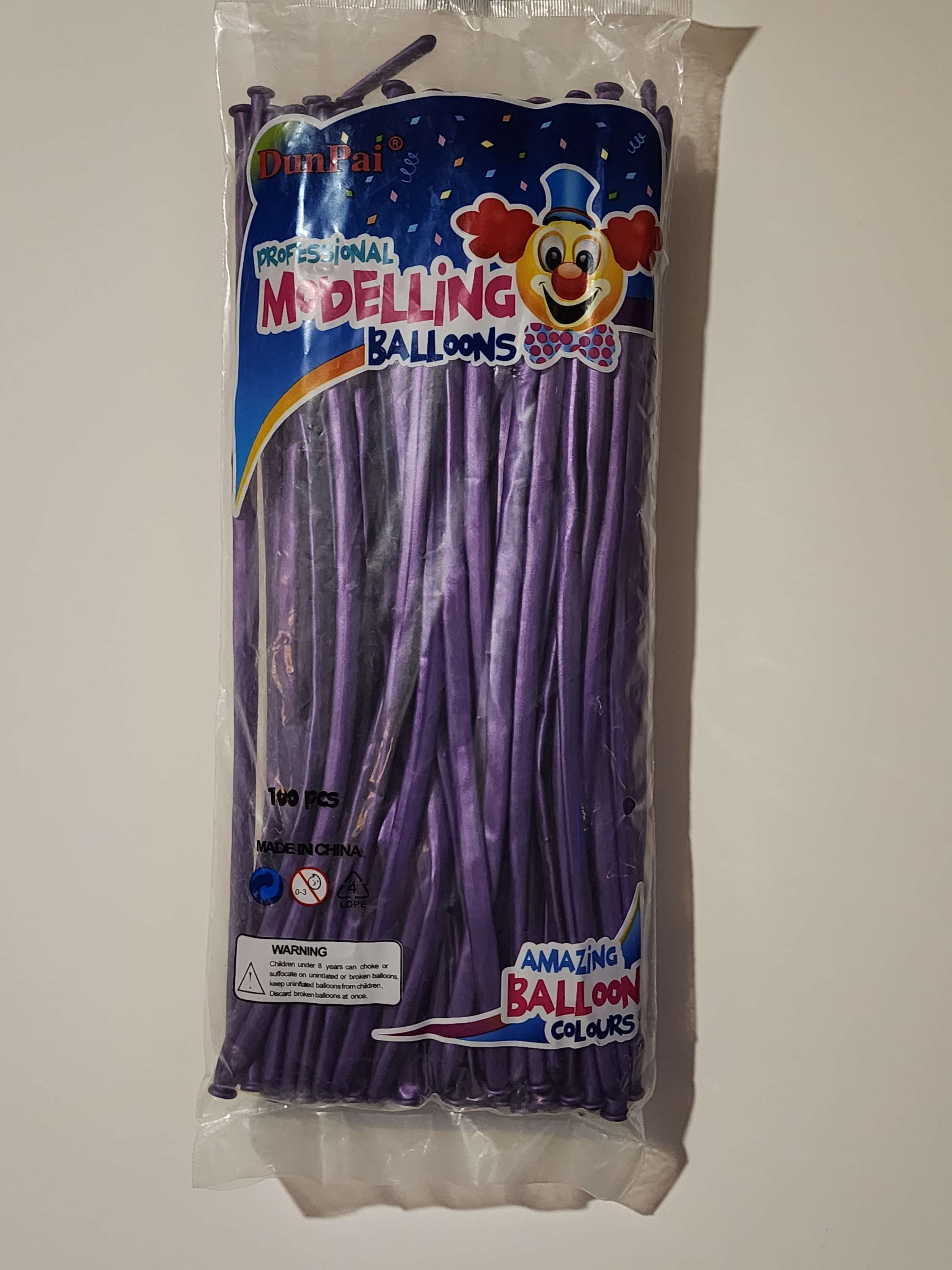 Metallic Long Balloon in purple 100ct, perfect for themed party decor, birthday party supplies, wedding decorations, or baby shower decor.